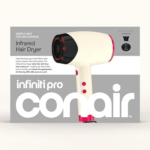 Conair InfinitiPRO Infrared Hair Dryer + Diffuser, Ionic Fast Drying, White | Infrared ionic blow dryer w/ fast drying tech, reduces heat damage & offers salon quality, includes diffuser & concentrator thumbnail 11
