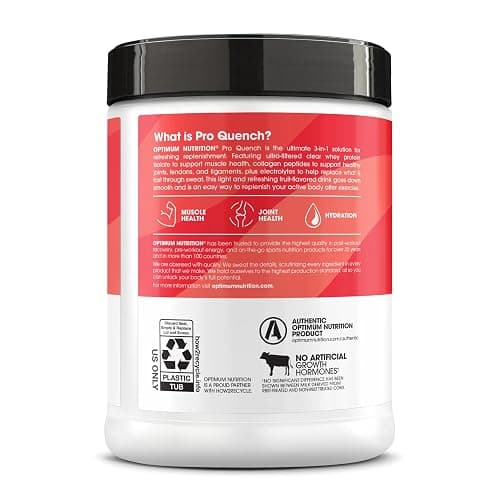 Optimum Nutrition Pro Quench, 10g Clear Protein, 10g Collagen peptides & Electrolyte Powder Drink Mix, Strawberry, 20 Servings, 520 Grams (Packaging May Vary) thumbnail 10