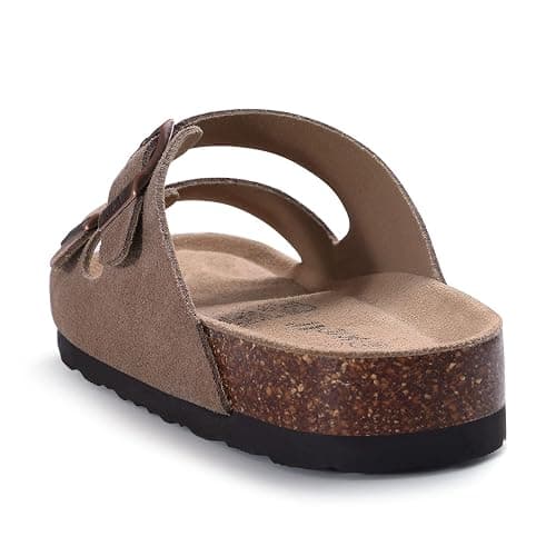 KIDMI Women's Genuine Suede Sandals Cork Footbed Summer Adjustable Slide Sandals - 8-8.5 - Mocha thumbnail 3