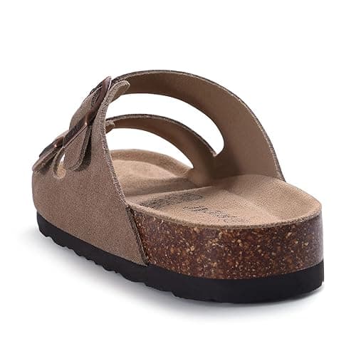KIDMI Women's Genuine Suede Sandals Cork Footbed Summer Adjustable Slide Sandals - 8-8.5 - Mocha thumbnail 3