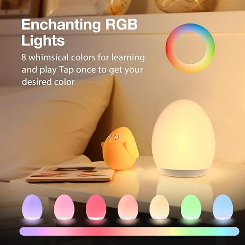 JolyWell Night Light for Kids, Baby Night Light with 7 Colors Changing Mode & Stepless Dimming, Nursery Night Light BPA Free,Rechargeable Egg Night Light for Breastfeeding 1h Timer & Touch Control thumbnail 3