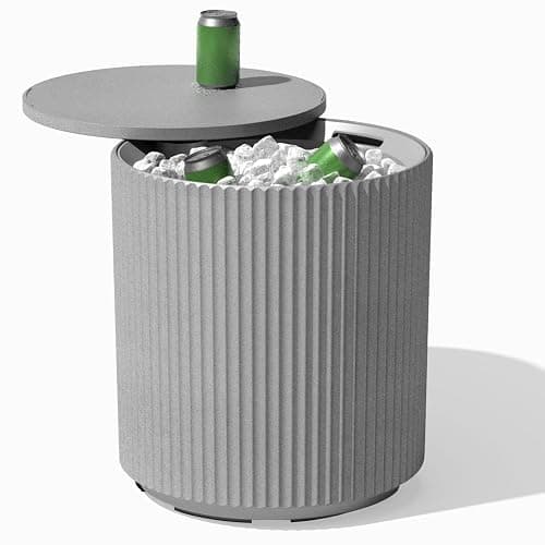 Veradek 21in Outdoor Cooler Side Table, Modern, Stone-Plastic Composite, Gray, Weather Resistant, Made in Canada - Image 1