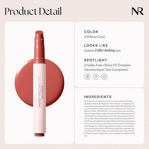 Nature Republic HONEY MELTING LIP (19 ROSE CORAL) SOFT LIP STICK, Hydrating Gloss, Moisturizing balms, Sheer tint, Shine & Nude, Glowy Finish, korean make up thumbnail 7