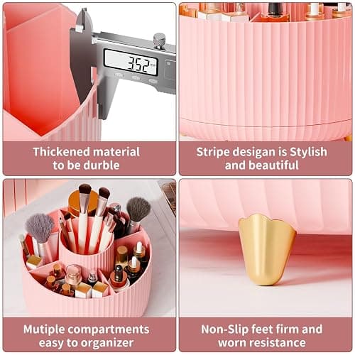 360° Rotate Makeup Brush Holder Organizer, Makeup Organizers Countertop, Makeup organization and Skincare Storage for Vanity, Desktop, Bathroom (Pink) thumbnail 6