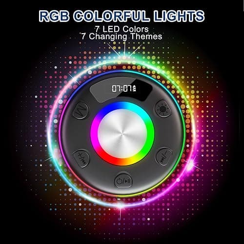Bluetooth Speaker, Shower Speaker, IP7 Waterproof Portable Speakers Bluetooth 5.4 with HD Sound, RGB Light/LED Display/Hands-Free Call/Suction Cup Perfect for Bathroom Sing-Along Stocking Stuffers thumbnail 4