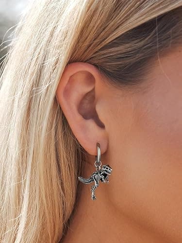 FaithHeart Viking Animals Huggie Hoop Earrings for Men, Gothic Dragon/Snake/Dinosaur/Wolf Earrings Stainless Steel Hypoallergenic Lightweight Stud Earrings Mens Punk Rock Jewelry Gift thumbnail 9