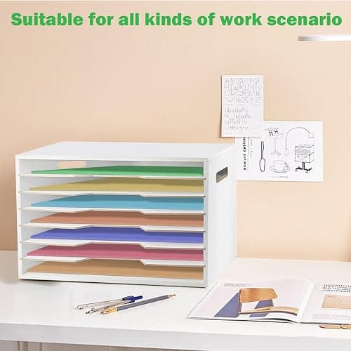 WUEURU Construction Paper Organizer 20x13,Larger Size Wooden Literature Organizer,7 Tier Construction Paper File Sorter Storage,Large File Suitable for Home,Classroom and Office thumbnail 7