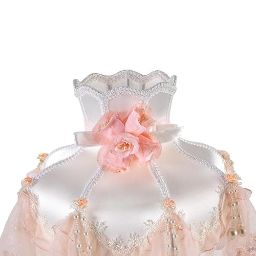 kangten Victorian Style Table Lamp Pink Princess lamp Handmade Gauze Fabric Lampshade Traditional Resin Flower Carved Base for Girl's Room Bedroom Office Living Room Reading, D12.2'' X H21.2'' thumbnail 5