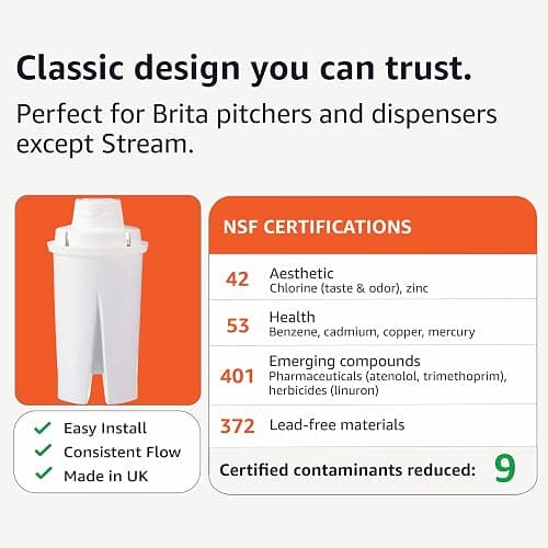 Amazon Basics Enhanced Water Filters for Pitcher, Brita Compatible, 6-Pack | Water filter cartridge, water pitcher filters reduce 9 contaminants, 6-Month Filter, WQA & NSF Certified, BPA-Free thumbnail 6