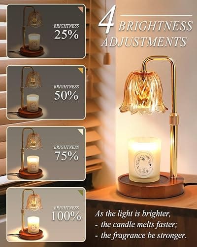 Flower Candle Warmer Lamp with Timer Dimmable, Candle Warming Lamp Height Adjustable, Birthday Gifts for Women Mom, Candles Warmer Light for Jar Candles, Christmas Gifts, House Warming Gifts New Home thumbnail 3