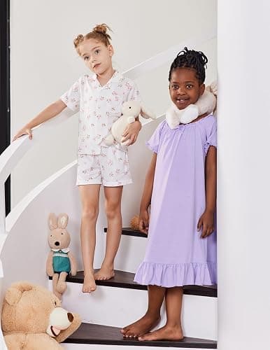 Arshiner Girls Pajamas Sets Short Sleeve Kids Pjs Button Down Sleepwear for 4-13Y thumbnail 2