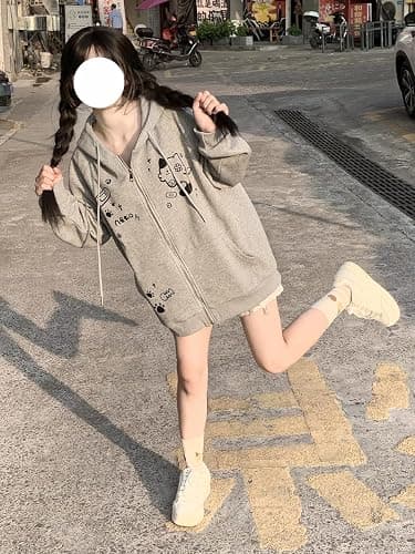 Dynict Womens Y2K Zip Up Cute Graphic Hoodies Cat Ears Casual Cartoon Harajuku Kawaii Clothes Oversize Streetwear Jacket thumbnail 3