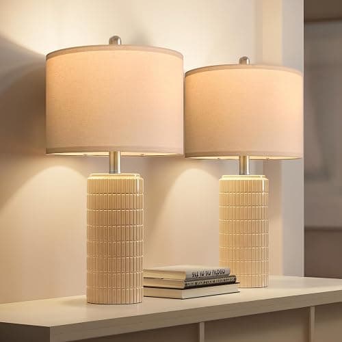 PoKat 23" Pink Ceramic Table Lamps Set of 2, Modern Bedroom Lamps for Girls Room, Bedside Lamps for Night Stands, Cute Lamps for Living Room Decor, Nightstands Desk Lamp, Pink thumbnail 6