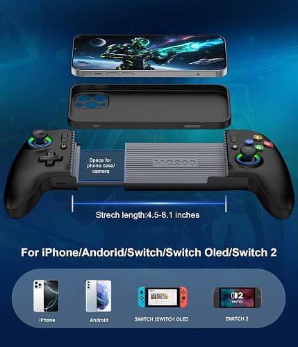 Mocagen Mobile Gaming Controller, MC2 Phone Controller for iPhone/Android/Switch/Oled/Switch 2 with Programmable/Hall Effect Joysticks & Analog Triggers/RGB Light thumbnail 4