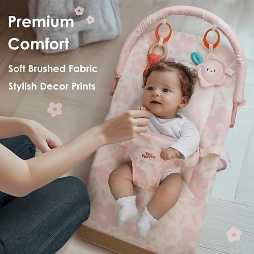 Tiny Marvels Baby Bouncer, Portable Infant Bouncer Seat with Soothing Music & 3-Point Harness, Foldable and Lightweight for Newborn to Toddler 0-12 Months, Under 20 lbs thumbnail 5