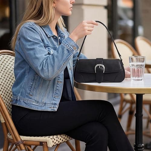Black Y2K Small Shoulder Bag for Women 2026 Vintage Underarm Purse with Buckle Cute and Stylish for Everyday Daily Use thumbnail 3