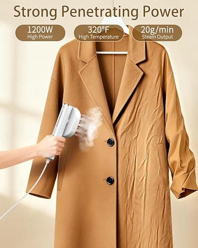 Hulmay Steamer Clothes, 1200W Clothes Steamer, Steam Iron 2-in-1, Portable Handheld Steamer for Travel 10s Heat-Up, Travel Size Clothing Steamer and Garment Steamer for Home, Office -White, 110-120V thumbnail 4
