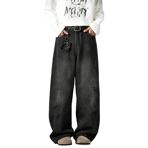 qcdyrxf Mens Irregular Sutures Baggy Jeans Y2k Wide Leg Loose Fit Streetwear Denim Hip Hop Jeans - Image 1