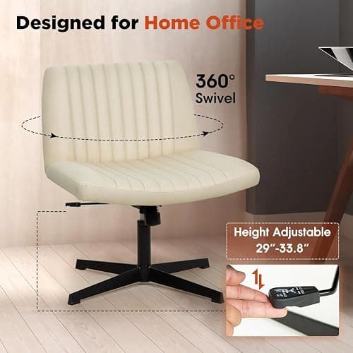 PayLessHere Criss Cross Chair,Armless Cross Legged Office Chair,Wide Comfty Desk Chair with No Wheels Modern Height Adjustable,Swivel Fabric Vanity Chair Computer Task Chair (Pack of 1, Beige) thumbnail 4