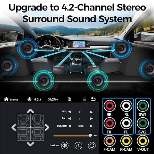 SJoyBring 7" QLED Double Din Car Stereo - Wireless Apple CarPlay & Android Auto, 240W 4.2CHN, SWC, Bluetooth, FM/AM Car Radio, 2 Subwoofers Outputs, Backup Camera thumbnail 4