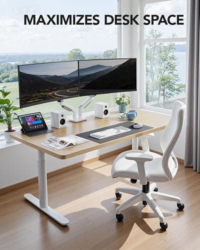 HUANUO Dual Monitor Stand - Full Adjustable Monitor Desk Mount Swivel Vesa Bracket with C Clamp, Grommet Mounting Base for 13 to 32 Inch Computer Screens - Each Arm Holds 4.4 to 19.8lbs - White thumbnail 7