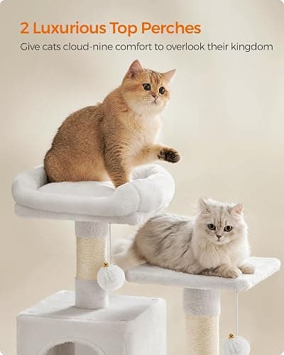Feandrea Cat Tree, 59.5-Inch Tall Cat Tower, Plush Multi-Level Condo with 5 Scratching Posts, 2 Perches, 2 Caves, Hammock, 2 Pompoms, Cream White UPCT192T01 thumbnail 3