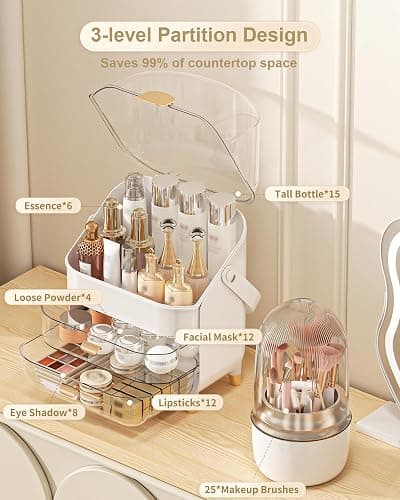 Makeup Organizer, Skincare Holder Bathroom Counter Organizer, Storage Box Cosmetic Display Cases, Teen Girl Gifts Trendy Stuff Make up Organizers for Vanity, Dresser, Countertop (Rose Gold) thumbnail 3