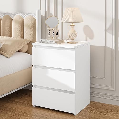 FOTOSOK White Nightstand, 26" H Night Stand with Charging Station, White Nightstand with USB Ports & Power Outlets, Silent Slides, Wooden End Side Table Bedside Table with 3 Drawers for Bedroom thumbnail 6
