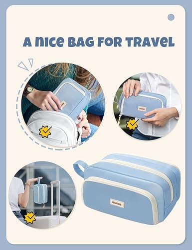 SUNEE Large Pencil Case, Big Capacity Pen Pouch with 3 Compartments, Kawaii Cute Pencil Bag with Zipper, High Storage Stationery Holder and Organizer, School Supplies for Teen and Adult Girls, Blue thumbnail 7