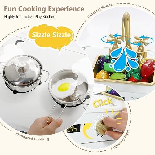 Kinder King Wooden Kids Play Kitchen Set, Cookware Accessories, White | Transparent Coloring Board, Pretend Fridge, Toy Kitchen Playset w/Washing Machine, Realistic Kitchen Sets Gift for Ages 3+ thumbnail 7