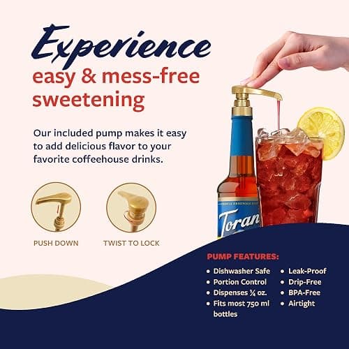 Torani Sugar Free Peach Syrup for Drinks, Zero-Calorie Flavoring for Iced Tea, Lemonade, and Sodas, Pump Included, 25.4 Oz thumbnail 5