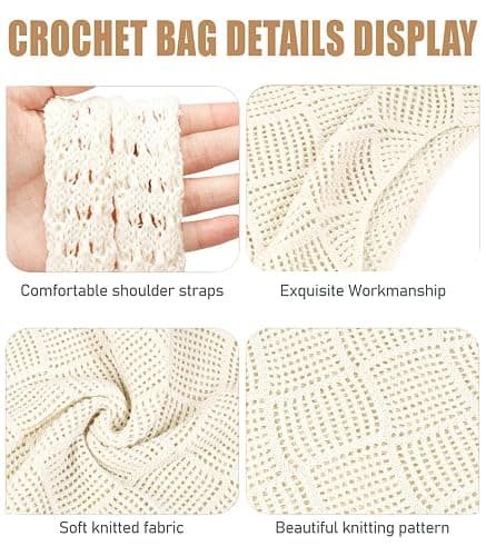 COOKOOKY Crochet Beach Tote bag Summer Beach Bag for Women Aesthetic Mesh Tote Bag Hippie Bag Knit Bag thumbnail 6