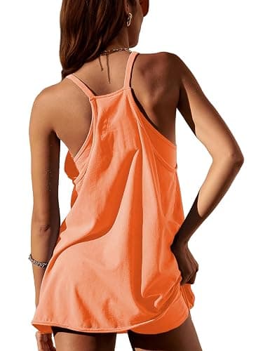 Zhiyouni Women's Summer Sleeveless Mini Dress V Neck Spaghetti Straps Athletic Built-in Shorts Sundress thumbnail 4