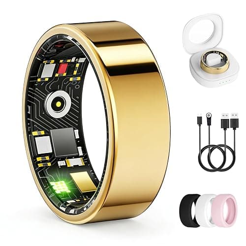 Smart Ring for Women & Men, Health Tracker Ring, Fitness Tracker Ring | Blood Pressure,Temperature, Heart Rate, SpO2, HRV & Stress, IP68 Waterproof, Sleep Tracker, No App Fee (Gold, 7#) - Image 1