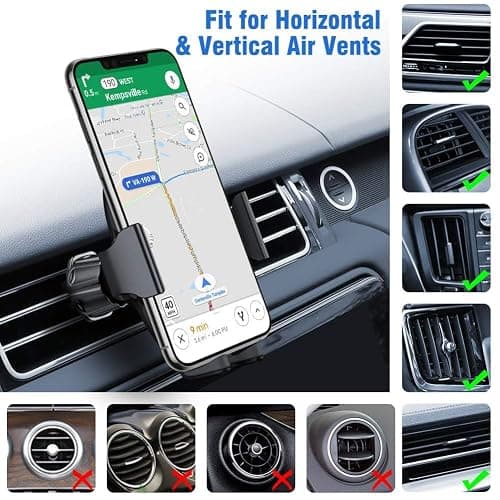 Miracase Phone Holders for Your Car with Metal Hook Clip, Air Vent Cell Phone Car Mount, Hands Free Universal Automobile Cradle Fit for iPhone Android and All Smartphones, Classic Black thumbnail 2