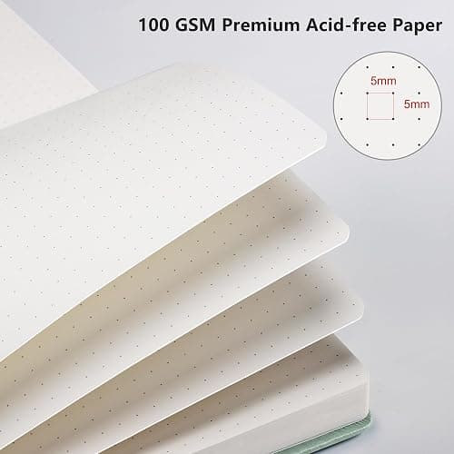 RETTACY Dotted Journal Notebook, 192 Pages, A5 Medium Size (5.7'' x 8.3'') | Leather Hardcover, 100 GSM Thick Paper, for Journaling, Planning, Tracking (Sage Green) thumbnail 3