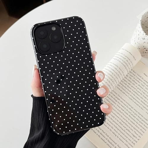 Sayoaho Compatible with iPhone 12/12 Pro Case, Fashion Cute Polka Dot Pattern Aesthetic Design for Women, Soft TPU and Hard Back Shockproof Phone Case for iPhone 12/12 Pro 6.1 inch, Black thumbnail 3