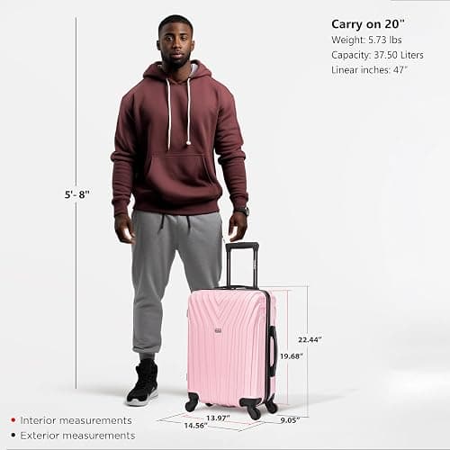 InUSA VASTY Luggage with Spinner Wheels | Durable Lightweight Hardshell Suitcase Travel Bag with Handle and Trolley 20-Inch Carry On Small Luggage | Pink thumbnail 3