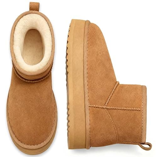 Litfun Suede Platform Mini Boots for Women Genuine Leather Fuzzy Ankle Winter Snow Boots with Fur Lined - Image 1