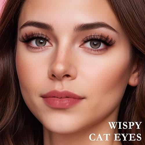 QUNETY Lashes Wispy False Eyelashes Cat Eye Lash Strips Natural Fake Eyelash Mink Strip Lash Pack 14 Pairs Lightweight Fluffy Cateye Lashes Soft Cotton Band 7-14mm Wispies Easy Eyelashes Natural Look thumbnail 3