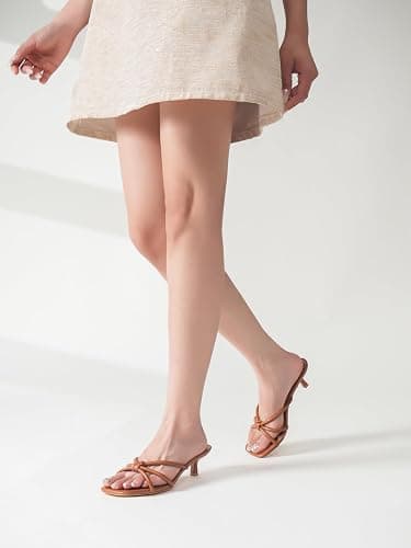 XHYUS Women's Spaghetti Strap Square Open Toe Kitten Heel High Heel Sandals, Knot Design, Summer Fashion Slippers, Heel Height 1.8~2 inches thumbnail 5