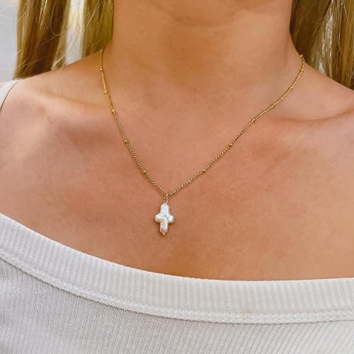 Pearl Cross Necklace for Women Nature Freshwater Pearl Cross Necklace Baroque Pearl Necklace Chunky Big Cross Pearl Necklace thumbnail 5