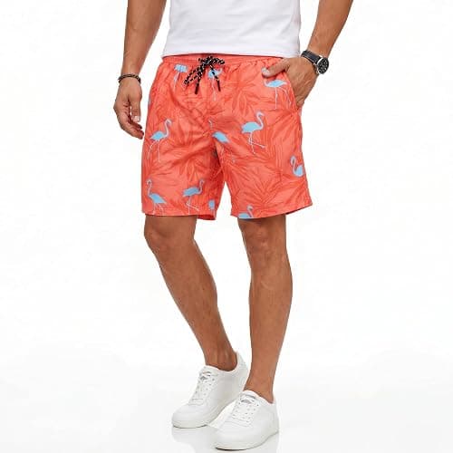 M'annswear Men's Printed Swim Trunks Quick Dry Board Shorts, Elastic Waist Drawstring with Mesh Lining Zipper Pockets thumbnail 2