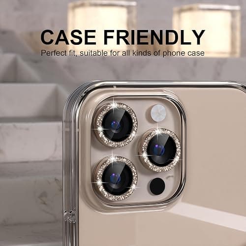 Choiche Compatible for iPhone 16 Pro/iPhone 16 Pro Max Camera Lens Protector Bling, 9H Tempered Glass Camera Cover Screen Protector Metal Ring Decoration Accessories(Glitter-Titanium Desert) thumbnail 4