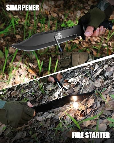 Mossy Oak Survival Hunting Knife with Sheath, 15-inch Fixed Blade Tactical Bowie Knife with Sharpener & Fire Starter for Camping, Outdoor, Bushcraft thumbnail 3