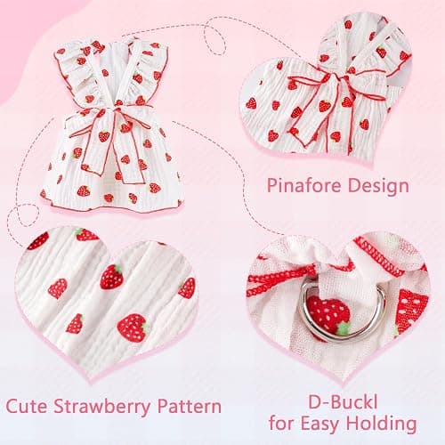 BAOBICUTE 2 Pack Dog Dress Clothes for Small Dogs Girl with Leash Ring & Bow cat Dog Outfit Strawberry Printed Pet Cat Apparel Sweet Ruffled Chihuahua Yorkie Puppy Clothes thumbnail 4