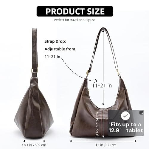 celestina Hobo Bags for Women, Ultra Soft Foldable Vegan Leather Shoulder Handbag, Stylish Slouchy Tote Purses thumbnail 4