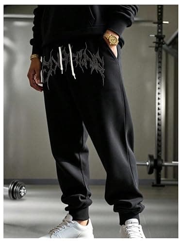 SHENHE Men's Gothic Graphic Jogger Sweatpants Drawstring Waist Workout Casual Track Pants thumbnail 2