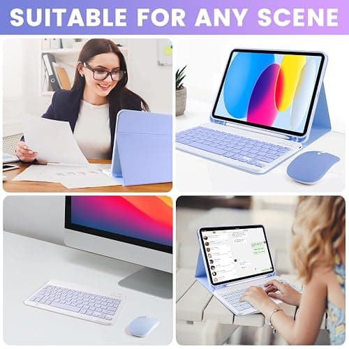 SOPPY Bluetooth Keyboard Case with Mouse for iPad 11th Gen. (A16) 11-inch 2025, 10th Generation 10.9 inch 2022, Detachable Protective Cover, with Built-in Pen Holder, USB-C Rechargeable, Purple thumbnail 6