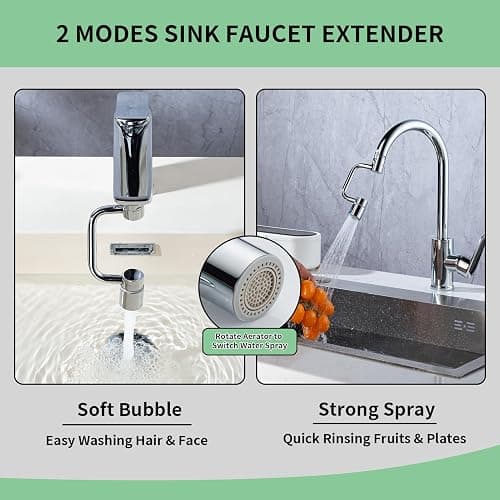 SELLO 1080° Rotating Faucet Extender for Bathroom Sink, Sink Water Faucet Aerator with Brass Extension, Sink Extender with Adjustable Swivel Arm, Fit to Faucet Threads G1/2, 15/16”, and 55/64” thumbnail 9